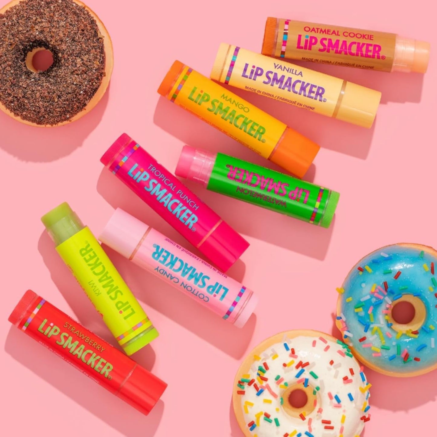 Holiday Flavored Lip Balm Assortment Pack - Oatmeal Cookie, Vanilla, Mango, Watermelon, Tropical Punch, Cotton Candy, Kiwi, Strawberry, Clear