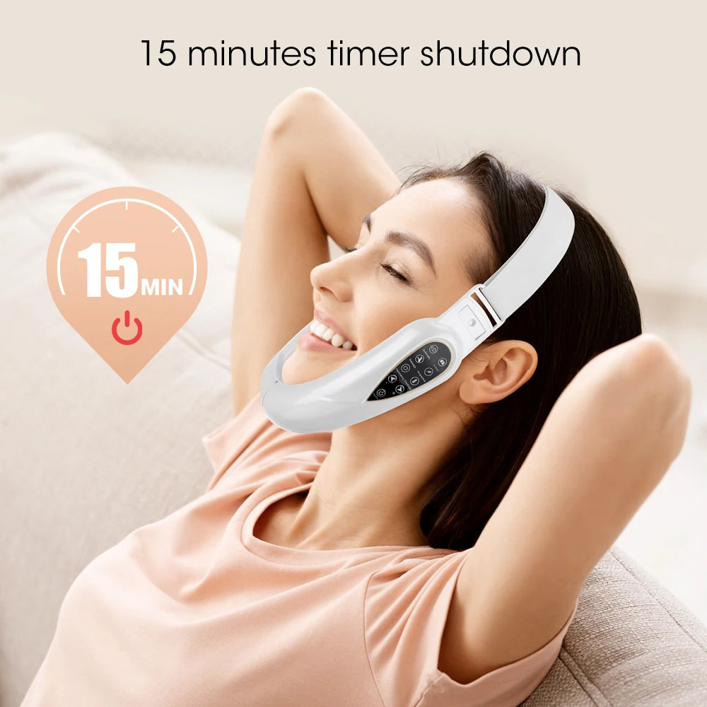 LED Photon Therapy Facial Lifting and Slimming Device with Vibration and Heat for Double Chin Reduction
