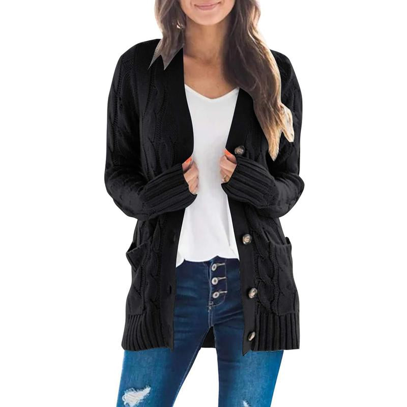 MEROKEETY Women's 2024 Fall Long Sleeve Cable Knit Open Front Cardigan with Buttons - Stylish Loose Outerwear for Everyday Wear