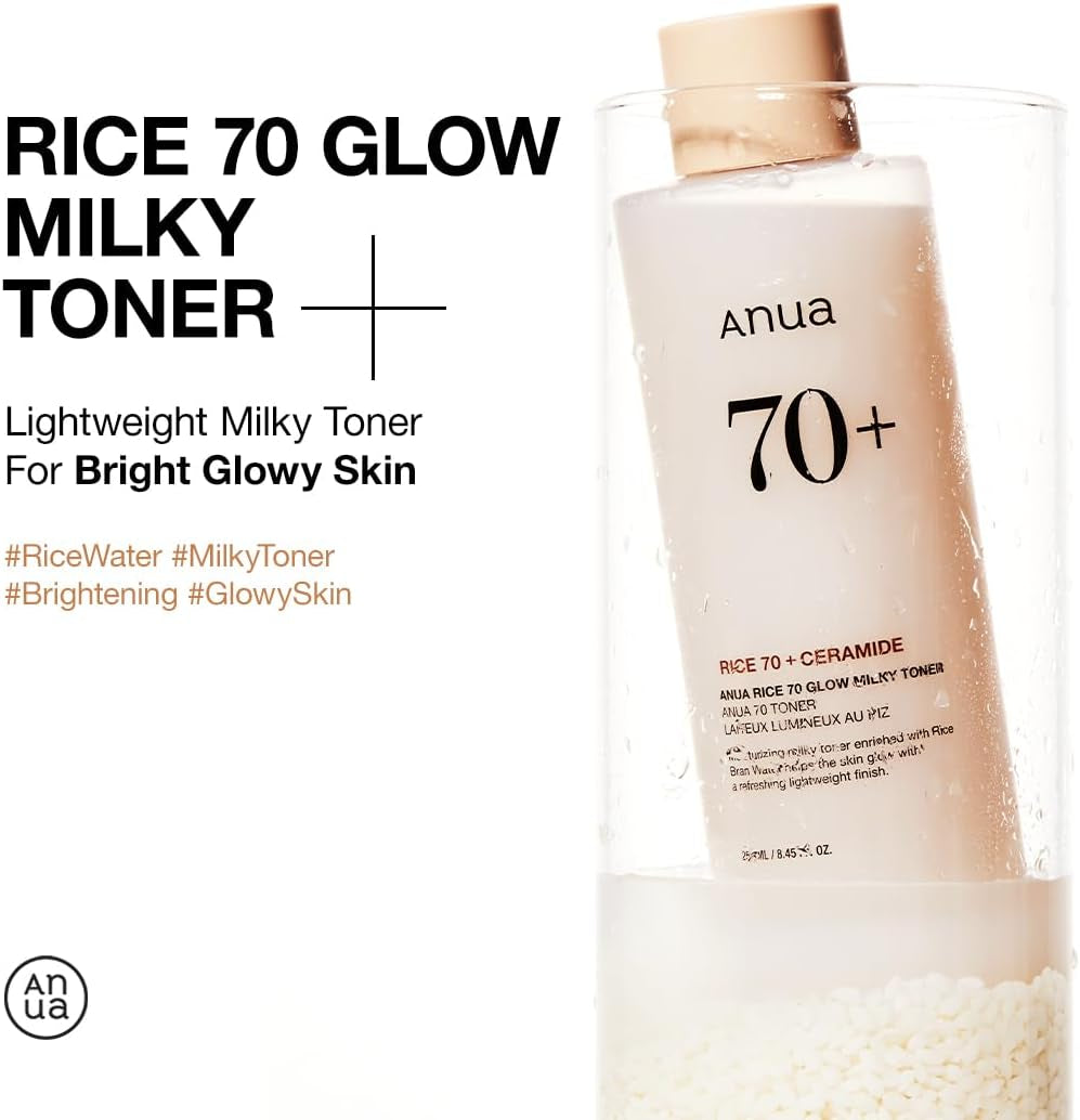 Glow-Boosting Rice 70 Milky Toner - Achieve Glass Skin with Rice Water, Niacinamide & Ceramides - Fragrance-Free & Fungal Acne Safe - 250ml