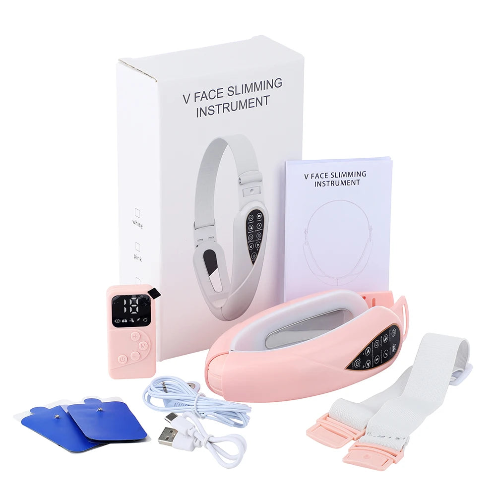LED Photon Therapy Facial Lifting and Slimming Device with Vibration and Heat for Double Chin Reduction