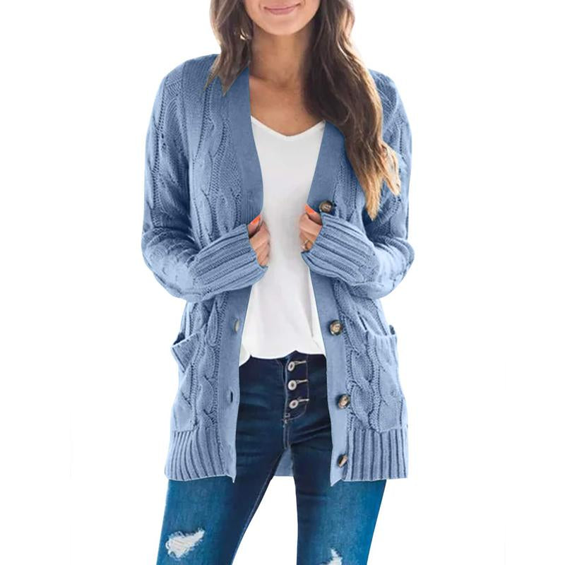 MEROKEETY Women's 2024 Fall Long Sleeve Cable Knit Open Front Cardigan with Buttons - Stylish Loose Outerwear for Everyday Wear