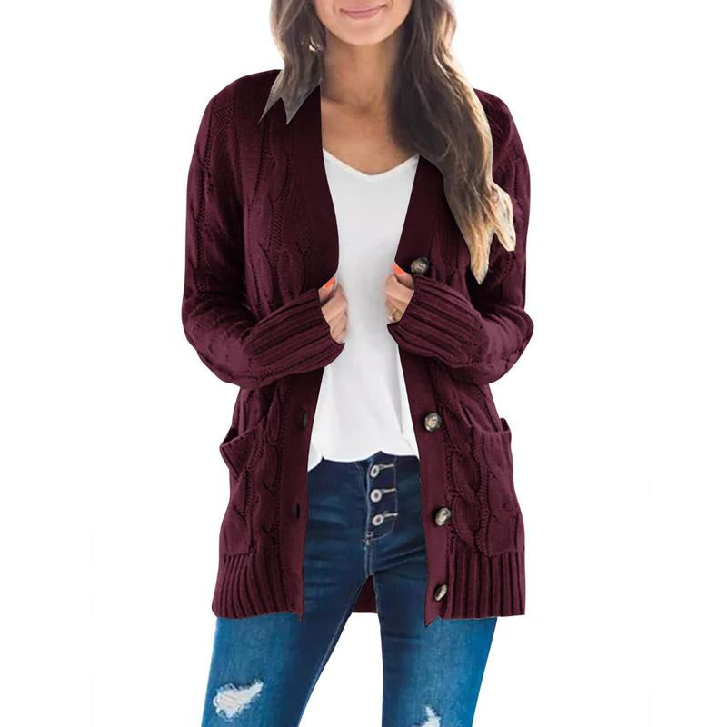 MEROKEETY Women's 2024 Fall Long Sleeve Cable Knit Open Front Cardigan with Buttons - Stylish Loose Outerwear for Everyday Wear