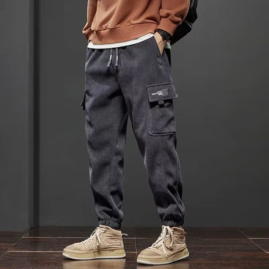 Men's Stretchable Casual Trousers with Elastic Waist and Drawstring - Harem Jogging Pants for Spring and Autumn