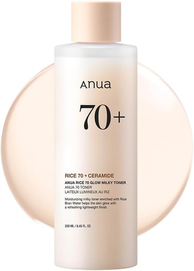 Glow-Boosting Rice 70 Milky Toner - Achieve Glass Skin with Rice Water, Niacinamide & Ceramides - Fragrance-Free & Fungal Acne Safe - 250ml