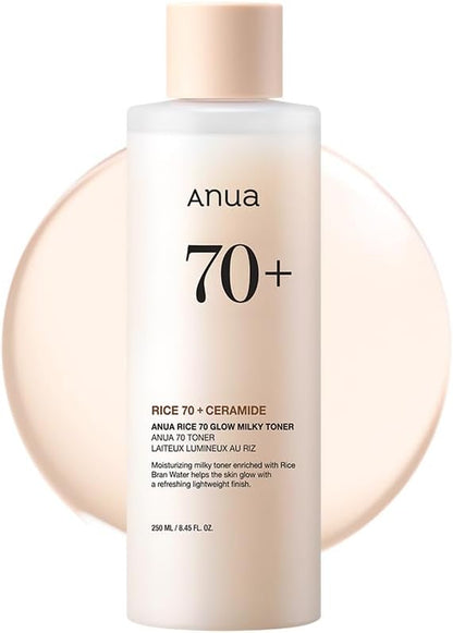 Glow-Boosting Rice 70 Milky Toner - Achieve Glass Skin with Rice Water, Niacinamide & Ceramides - Fragrance-Free & Fungal Acne Safe - 250ml