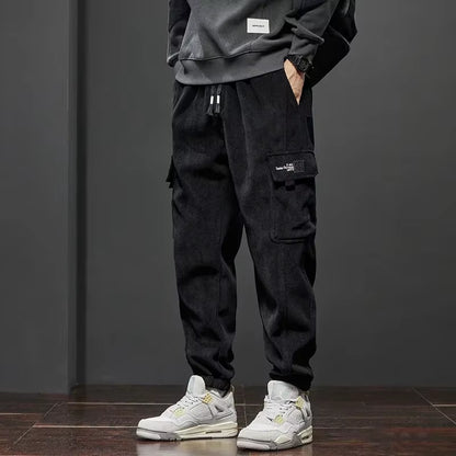 Men's Stretchable Casual Trousers with Elastic Waist and Drawstring - Harem Jogging Pants for Spring and Autumn