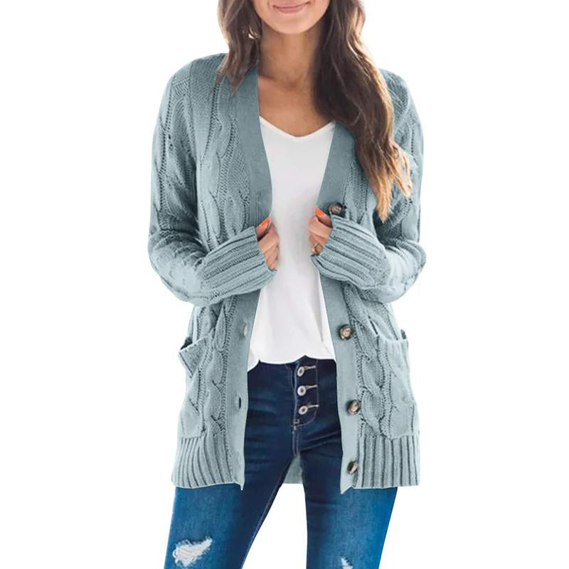 MEROKEETY Women's 2024 Fall Long Sleeve Cable Knit Open Front Cardigan with Buttons - Stylish Loose Outerwear for Everyday Wear
