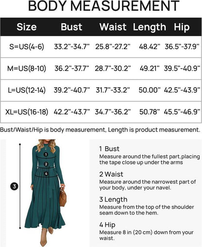 ZESICA Women's 2025 Fall Turtleneck Long Sleeve Sweater Dress with Tie Waist - Casual Loose Ribbed Knit A-Line Midi Dress