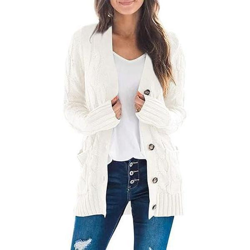 MEROKEETY Women's 2024 Fall Long Sleeve Cable Knit Open Front Cardigan with Buttons - Stylish Loose Outerwear for Everyday Wear