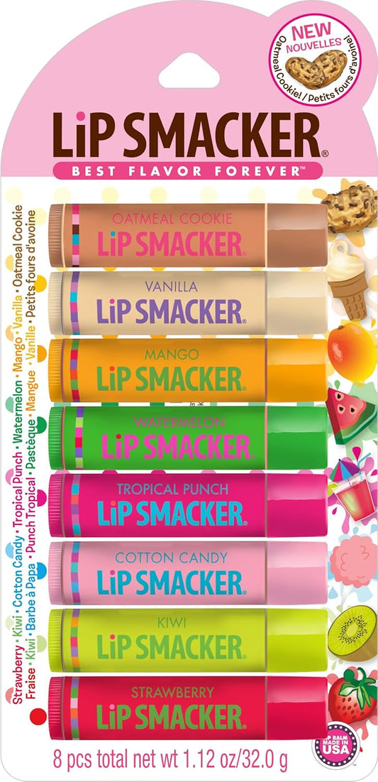 Holiday Flavored Lip Balm Assortment Pack - Oatmeal Cookie, Vanilla, Mango, Watermelon, Tropical Punch, Cotton Candy, Kiwi, Strawberry, Clear