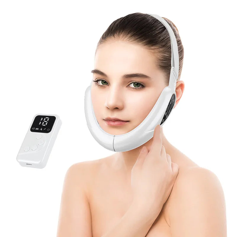 LED Photon Therapy Facial Lifting and Slimming Device with Vibration and Heat for Double Chin Reduction