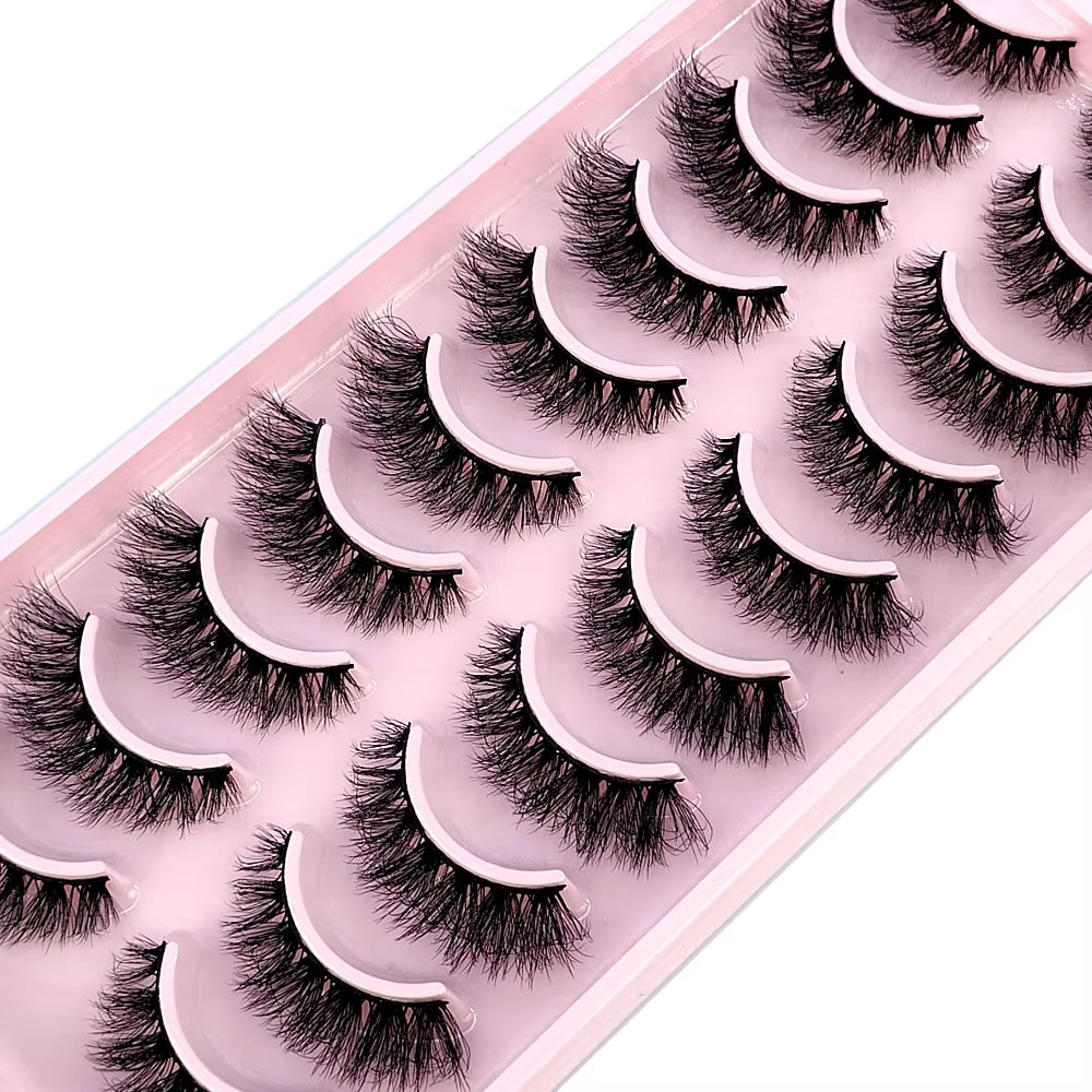 10 Pairs of Handmade Faux Mink Eyelashes - Natural Look 3D Curly False Eyelashes for a Messy Eye Makeup Effect