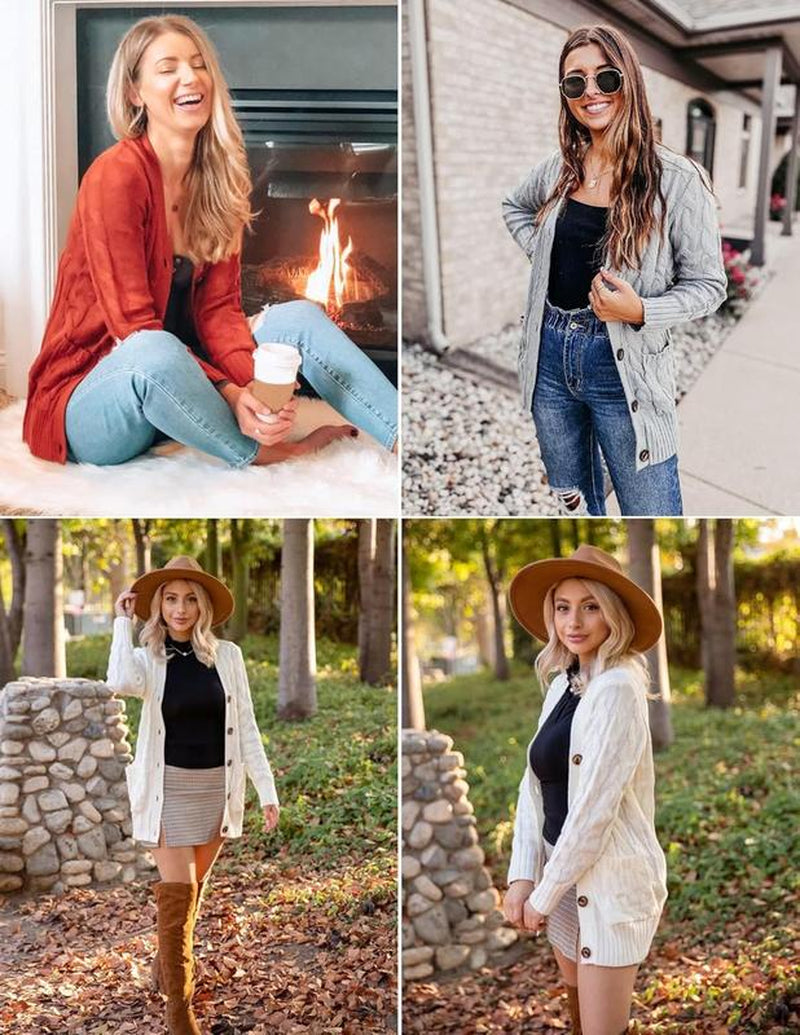 MEROKEETY Women's 2024 Fall Long Sleeve Cable Knit Open Front Cardigan with Buttons - Stylish Loose Outerwear for Everyday Wear