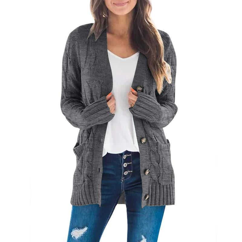 MEROKEETY Women's 2024 Fall Long Sleeve Cable Knit Open Front Cardigan with Buttons - Stylish Loose Outerwear for Everyday Wear
