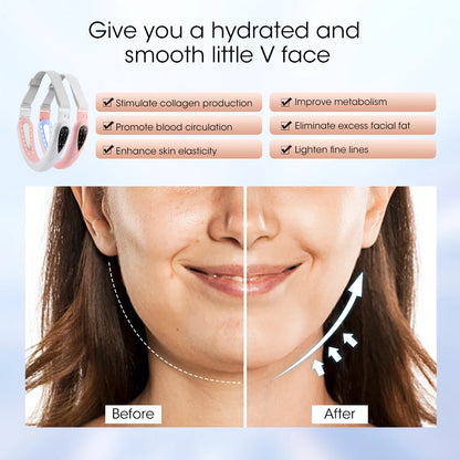 LED Photon Therapy Facial Lifting and Slimming Device with Vibration and Heat for Double Chin Reduction