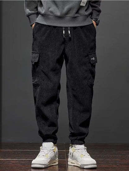Men's Stretchable Casual Trousers with Elastic Waist and Drawstring - Harem Jogging Pants for Spring and Autumn