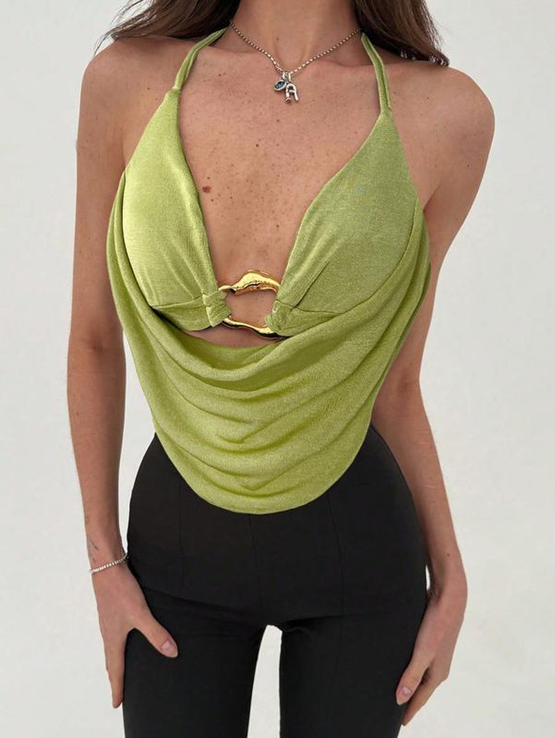 Chic Cowl Neck Halter Top with Open Back - Perfect for Festivals and Night Out!