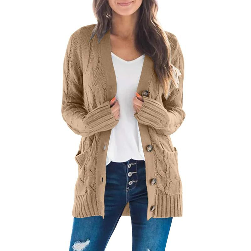 MEROKEETY Women's 2024 Fall Long Sleeve Cable Knit Open Front Cardigan with Buttons - Stylish Loose Outerwear for Everyday Wear