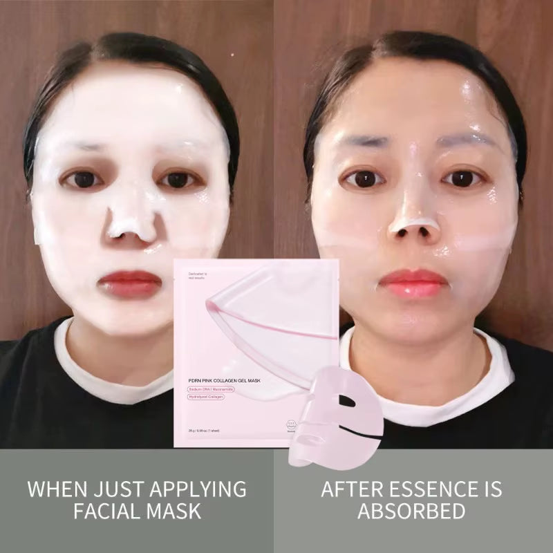Pink Collagen Gel Salmon PDRN Facial Mask - Deep Hydrating, Moisturizing, and Firming Hydrogel Face Sheets for Balanced Skin Tone