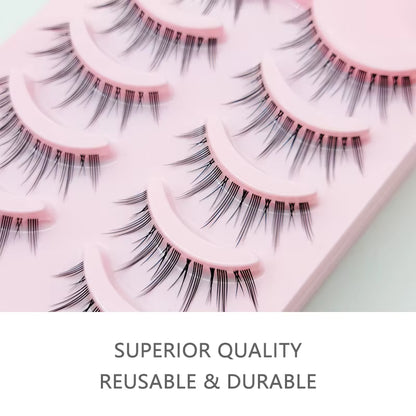Manga-Inspired Soft Natural False Eyelashes - Thick Wispy Lashes for Daily Makeup and Special Occasions