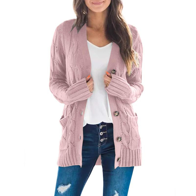 MEROKEETY Women's 2024 Fall Long Sleeve Cable Knit Open Front Cardigan with Buttons - Stylish Loose Outerwear for Everyday Wear