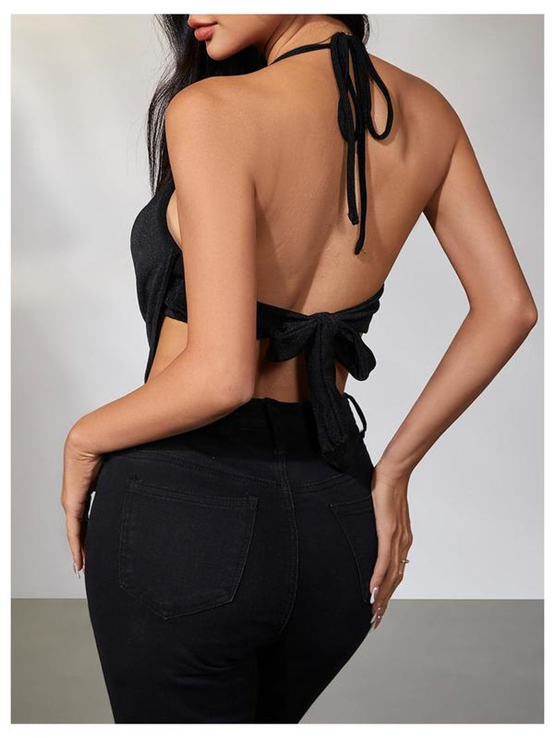 Chic Cowl Neck Halter Top with Open Back - Perfect for Festivals and Night Out!