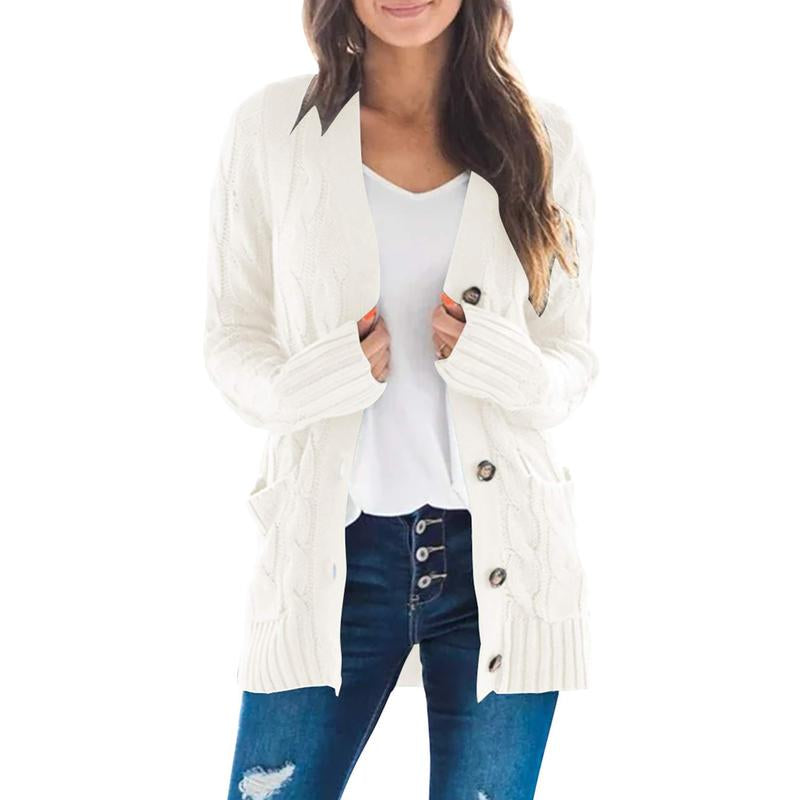 MEROKEETY Women's 2024 Fall Long Sleeve Cable Knit Open Front Cardigan with Buttons - Stylish Loose Outerwear for Everyday Wear