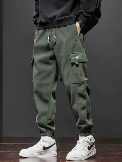 Men's Stretchable Casual Trousers with Elastic Waist and Drawstring - Harem Jogging Pants for Spring and Autumn