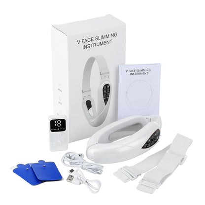 LED Photon Therapy Facial Lifting and Slimming Device with Vibration and Heat for Double Chin Reduction