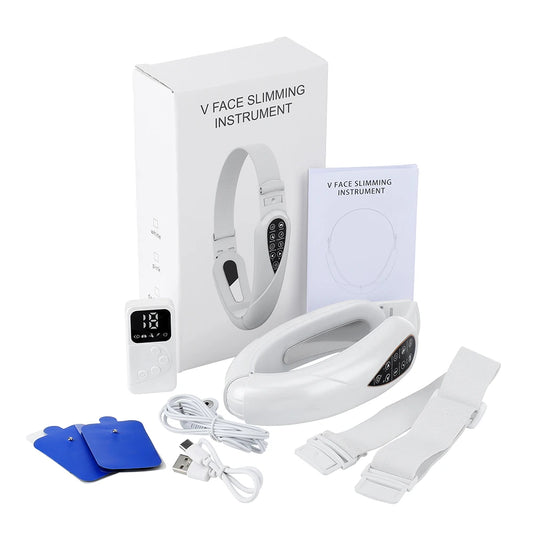LED Photon Therapy Facial Lifting and Slimming Device with Vibration and Heat for Double Chin Reduction