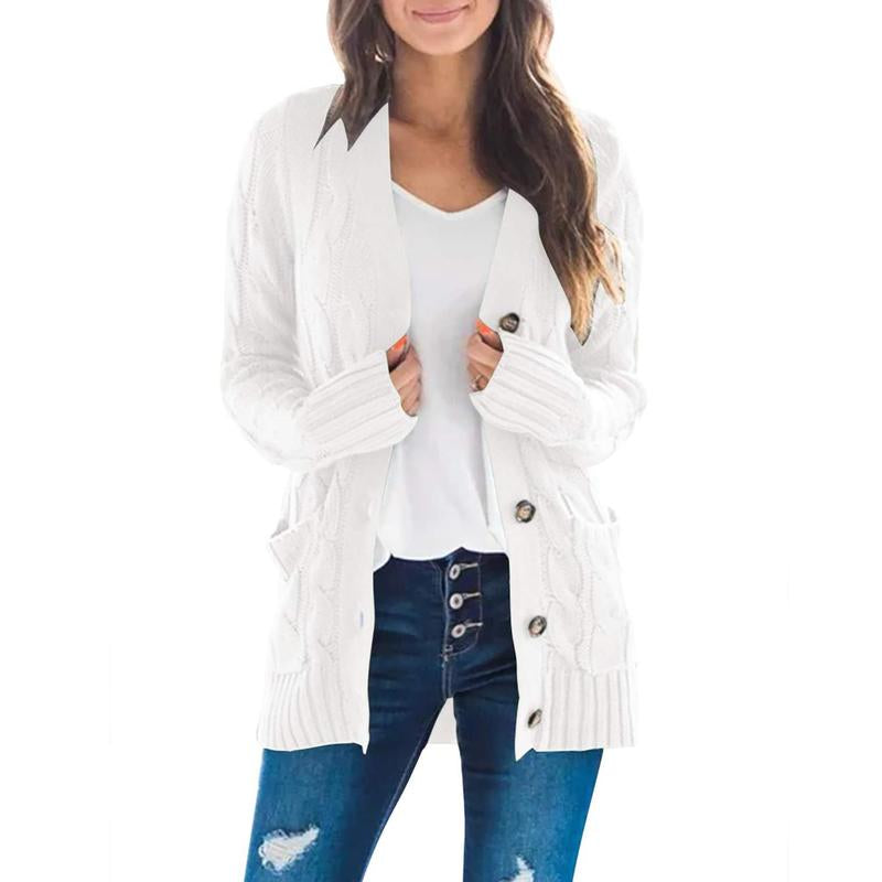 MEROKEETY Women's 2024 Fall Long Sleeve Cable Knit Open Front Cardigan with Buttons - Stylish Loose Outerwear for Everyday Wear