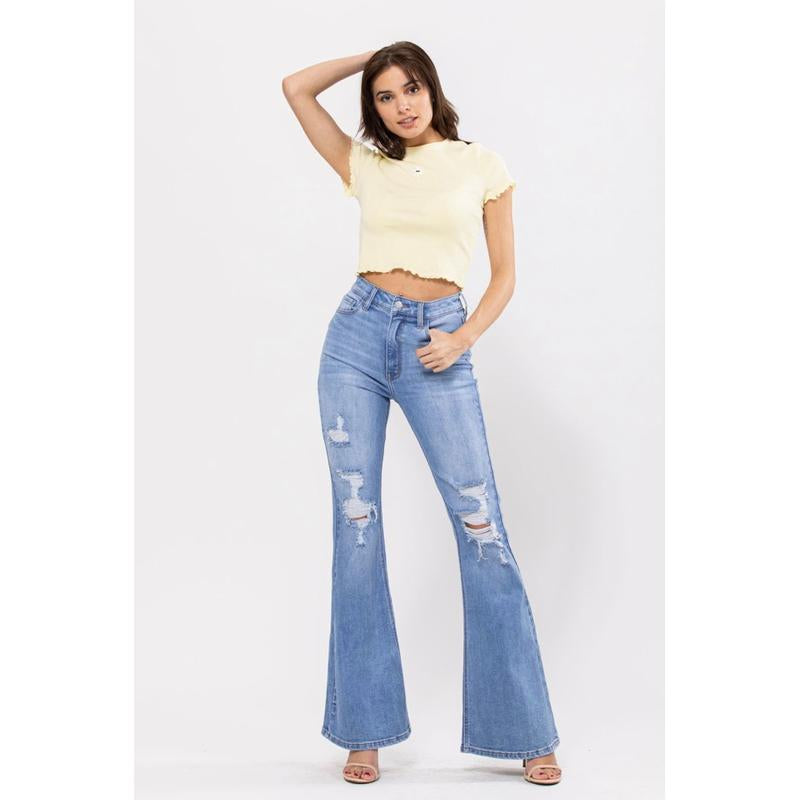 Cello High-Rise Distressed Super Flare Jeans