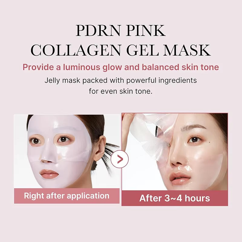 Pink Collagen Gel Salmon PDRN Facial Mask - Deep Hydrating, Moisturizing, and Firming Hydrogel Face Sheets for Balanced Skin Tone