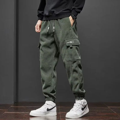 Men's Stretchable Casual Trousers with Elastic Waist and Drawstring - Harem Jogging Pants for Spring and Autumn