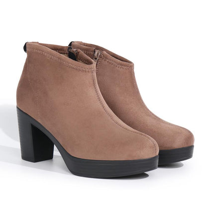 Hawkwell Women's Suede Ankle Boots with Arch Support and Side Zipper, Comfortable Chunky Block Heel Footwear in Brown