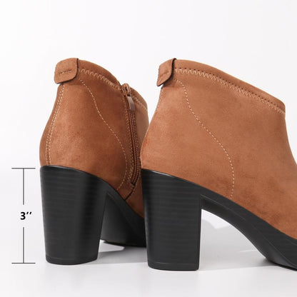 Hawkwell Women's Suede Ankle Boots with Arch Support and Side Zipper, Comfortable Chunky Block Heel Footwear in Brown