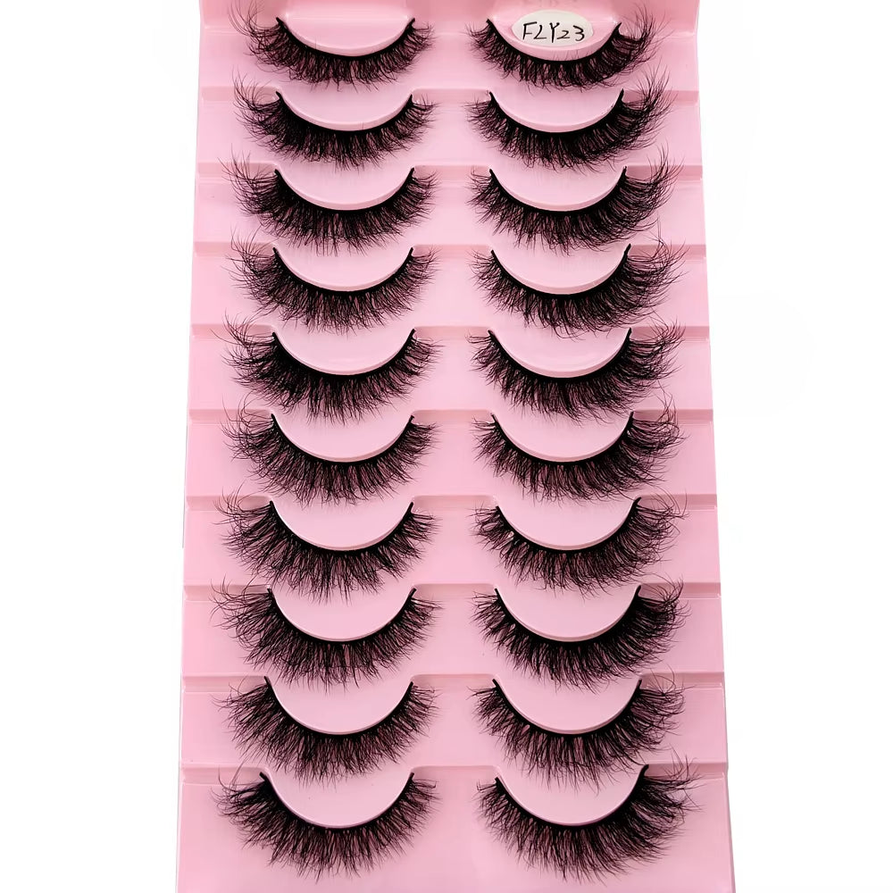10 Pairs of Handmade Faux Mink Eyelashes - Natural Look 3D Curly False Eyelashes for a Messy Eye Makeup Effect