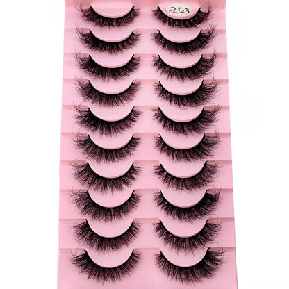 10 Pairs of Handmade Faux Mink Eyelashes - Natural Look 3D Curly False Eyelashes for a Messy Eye Makeup Effect