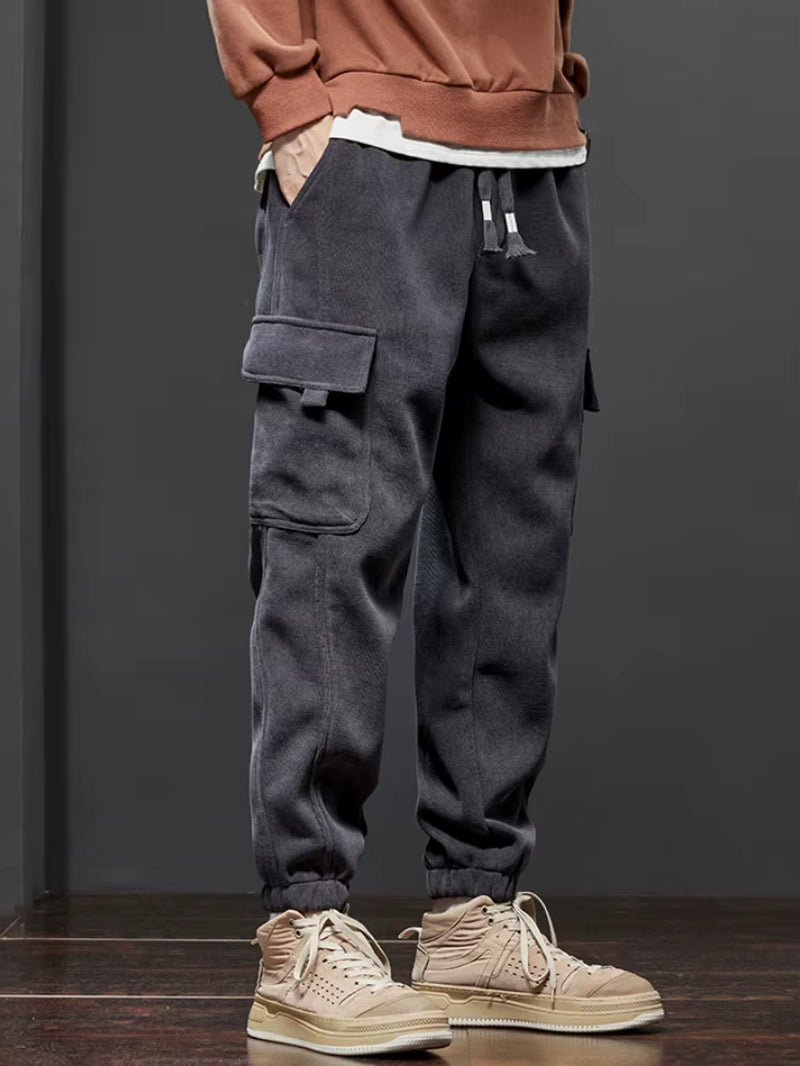 Men's Stretchable Casual Trousers with Elastic Waist and Drawstring - Harem Jogging Pants for Spring and Autumn