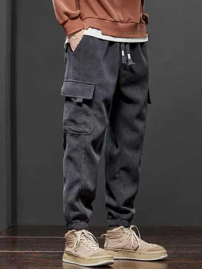 Men's Stretchable Casual Trousers with Elastic Waist and Drawstring - Harem Jogging Pants for Spring and Autumn