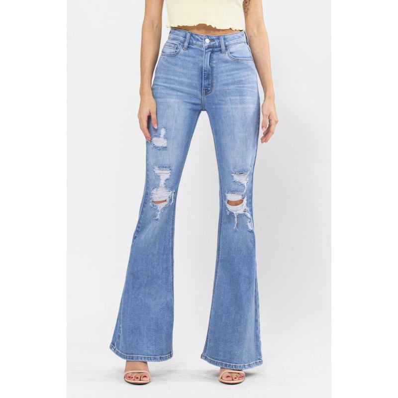 Cello High-Rise Distressed Super Flare Jeans
