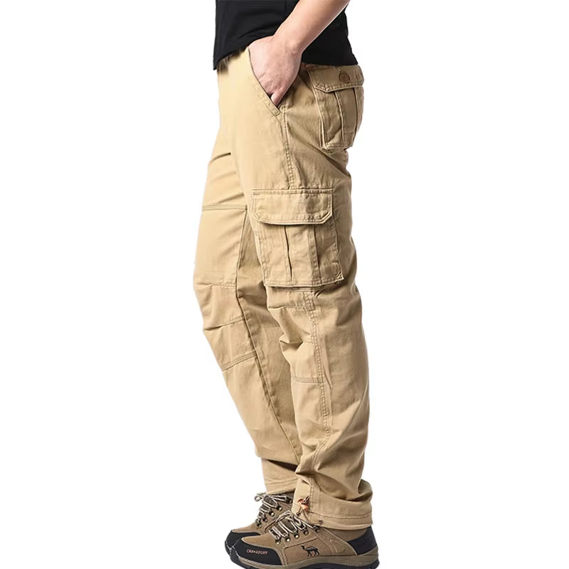 Men's Outdoor Tactical Overalls - Large Pocket Casual Jogging Pants with Elastic Waist, Made from Pure Cotton