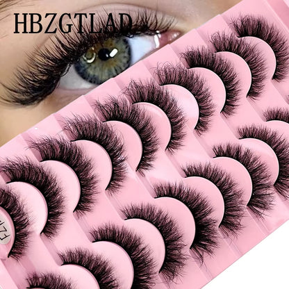 10 Pairs of Handmade Faux Mink Eyelashes - Natural Look 3D Curly False Eyelashes for a Messy Eye Makeup Effect