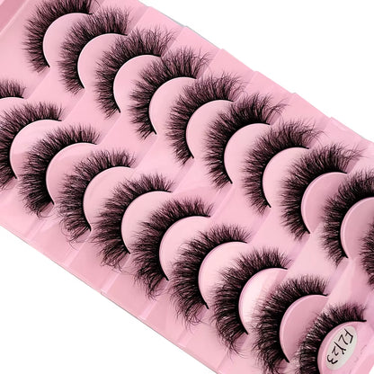 10 Pairs of Handmade Faux Mink Eyelashes - Natural Look 3D Curly False Eyelashes for a Messy Eye Makeup Effect