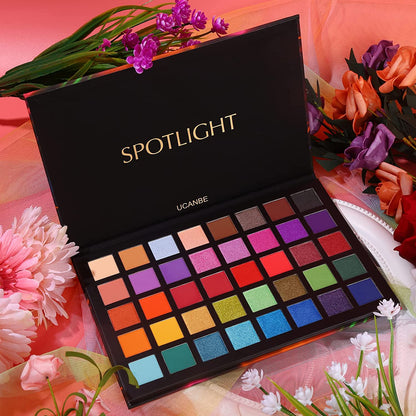 Spotlight Professional 40-Color Eyeshadow Palette - Matte and Shimmer Waterproof Formula with High Pigmentation for Long-Lasting Makeup