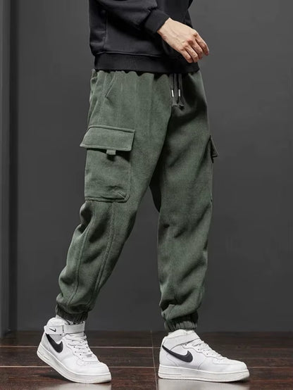 Men's Stretchable Casual Trousers with Elastic Waist and Drawstring - Harem Jogging Pants for Spring and Autumn