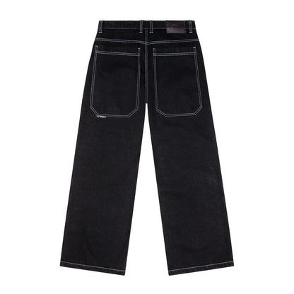 Men's Ultra Baggy Y2K Wide-Leg Denim Jeans - Oversized Classic Fit Mid-Waist Cotton Pants with 32” Inseam and Spacious Back Pocket