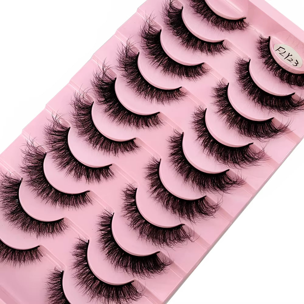10 Pairs of Handmade Faux Mink Eyelashes - Natural Look 3D Curly False Eyelashes for a Messy Eye Makeup Effect