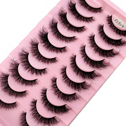 10 Pairs of Handmade Faux Mink Eyelashes - Natural Look 3D Curly False Eyelashes for a Messy Eye Makeup Effect